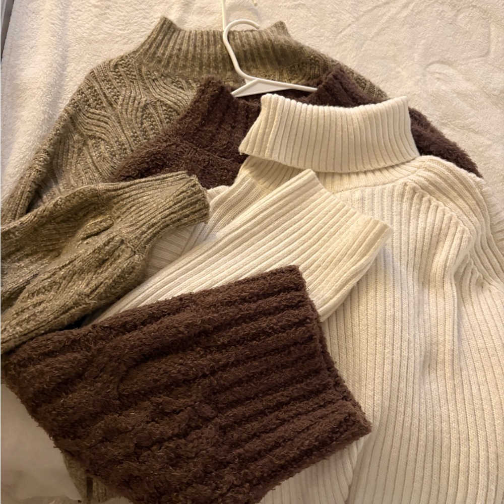 3 pack Women's Turtleneck Sweaters - Cream, Brown, TanSMM - Picture 2 of 5